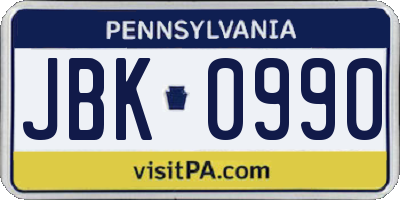 PA license plate JBK0990