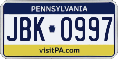 PA license plate JBK0997