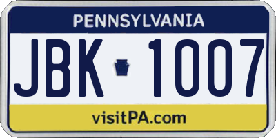 PA license plate JBK1007