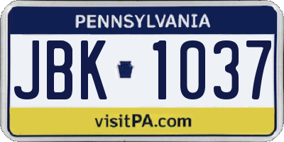 PA license plate JBK1037