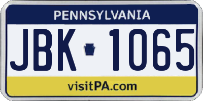 PA license plate JBK1065