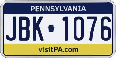 PA license plate JBK1076