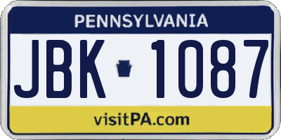 PA license plate JBK1087