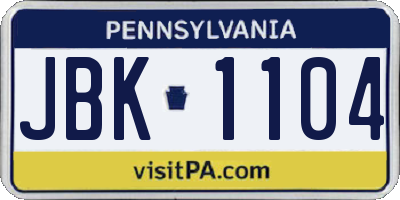 PA license plate JBK1104