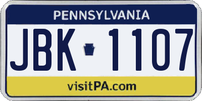 PA license plate JBK1107