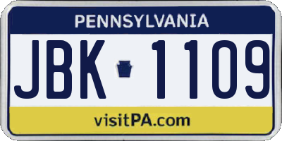 PA license plate JBK1109
