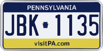 PA license plate JBK1135