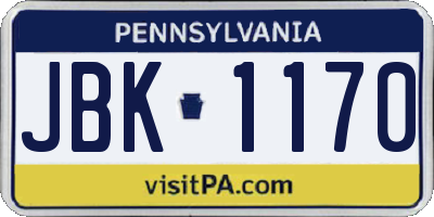 PA license plate JBK1170