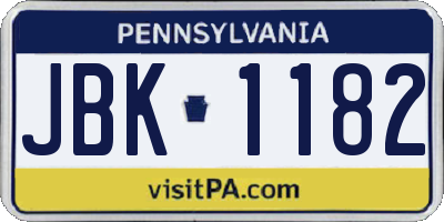 PA license plate JBK1182