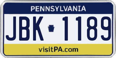 PA license plate JBK1189
