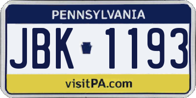 PA license plate JBK1193