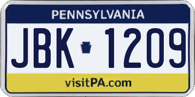 PA license plate JBK1209