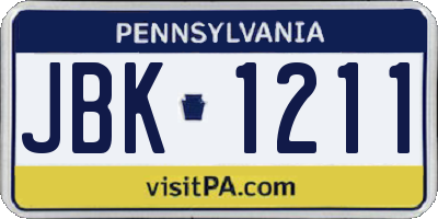 PA license plate JBK1211