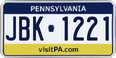 PA license plate JBK1221