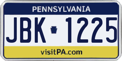 PA license plate JBK1225