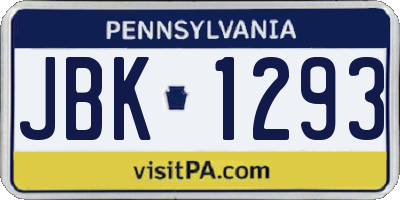 PA license plate JBK1293