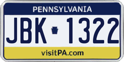 PA license plate JBK1322