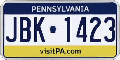 PA license plate JBK1423