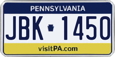 PA license plate JBK1450