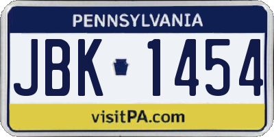PA license plate JBK1454