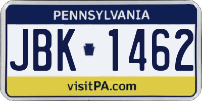 PA license plate JBK1462