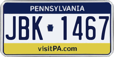 PA license plate JBK1467