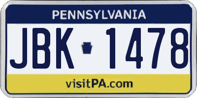 PA license plate JBK1478