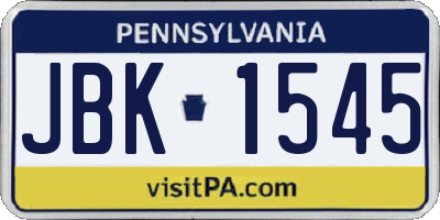 PA license plate JBK1545