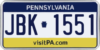 PA license plate JBK1551