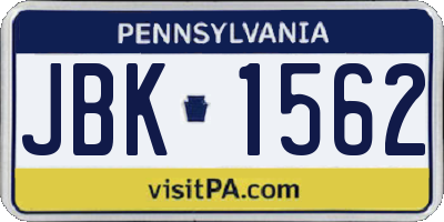 PA license plate JBK1562
