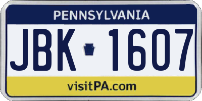 PA license plate JBK1607