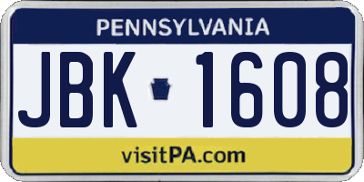 PA license plate JBK1608