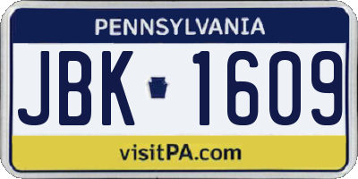 PA license plate JBK1609
