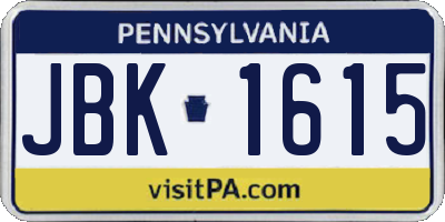PA license plate JBK1615
