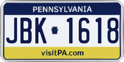 PA license plate JBK1618