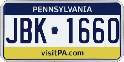 PA license plate JBK1660