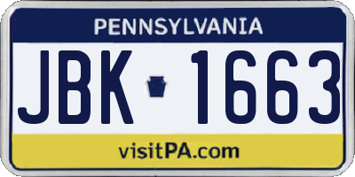 PA license plate JBK1663