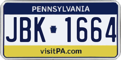 PA license plate JBK1664