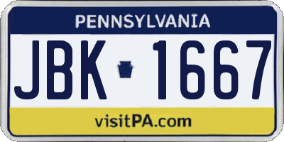 PA license plate JBK1667