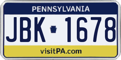 PA license plate JBK1678