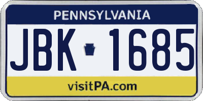 PA license plate JBK1685