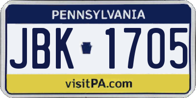 PA license plate JBK1705