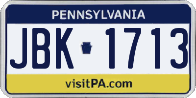 PA license plate JBK1713