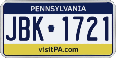 PA license plate JBK1721