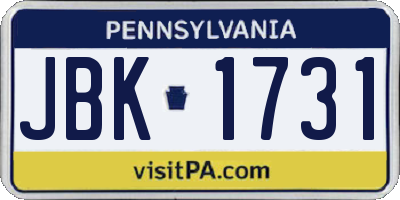 PA license plate JBK1731