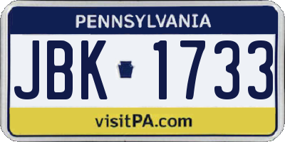 PA license plate JBK1733