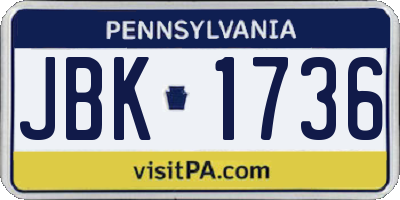 PA license plate JBK1736