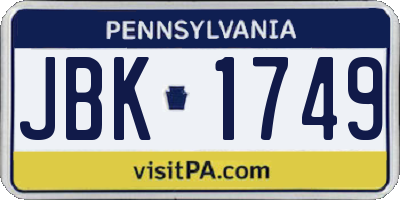 PA license plate JBK1749
