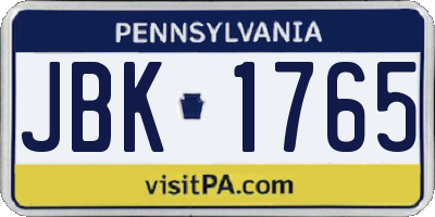 PA license plate JBK1765