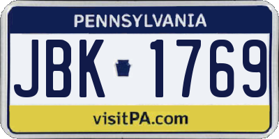PA license plate JBK1769